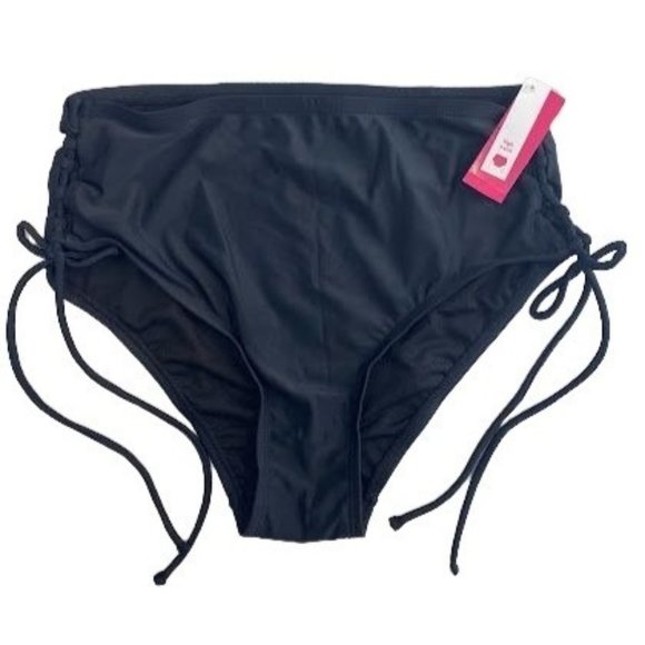 Junior's Plus Size Lace Up High Waist Bikini Bottom Black 16X/18X Xhilaration - Picture 3 of 5